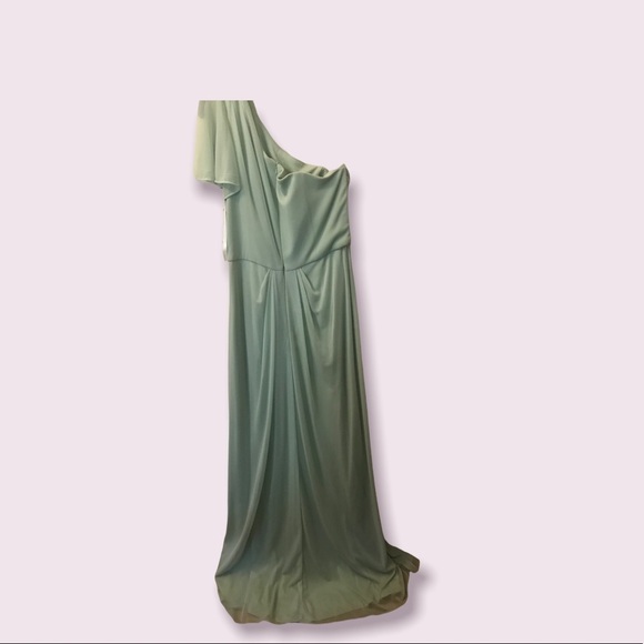 DAVID’S Bridal asymmetrical neck beaded dress with side slit. Size 8 - Picture 3 of 6